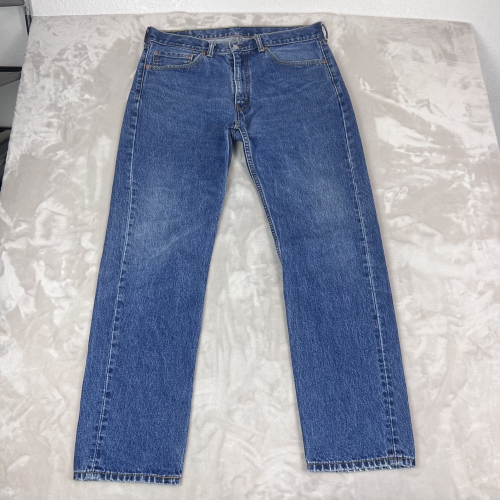 Levis 505 Jeans Mens 36x32 Blue Denim Faded Straight Leg Work Cotton Americana